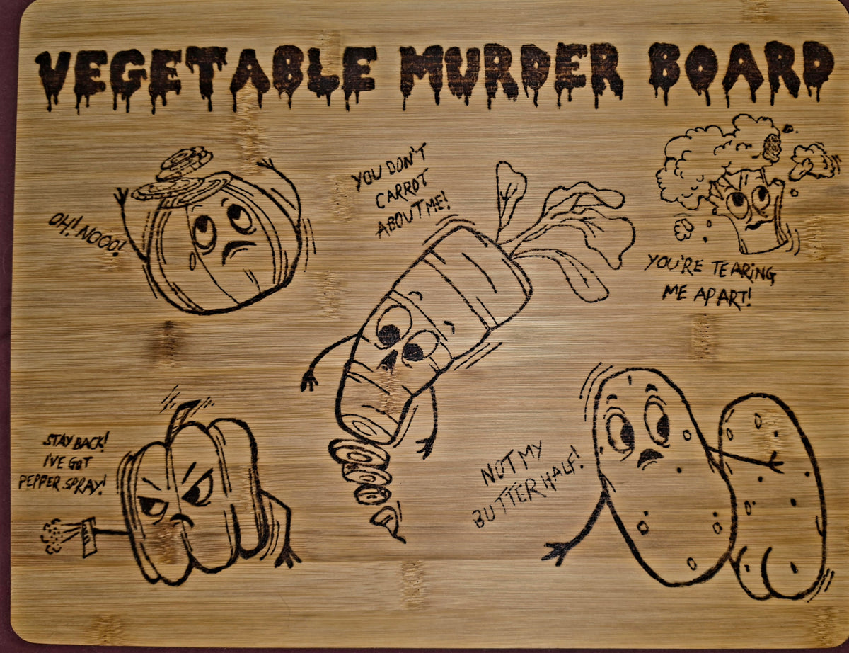 “Vegetable Murder Board” Hand-Burned Bamboo Cutting Board