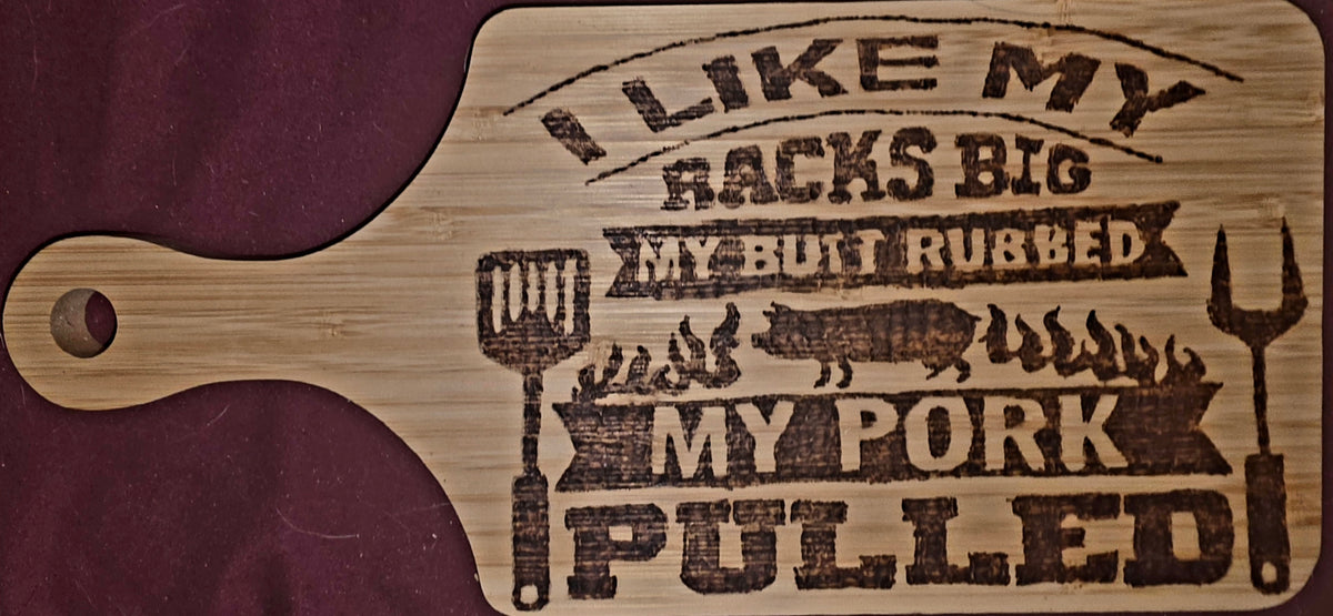 “I Like My Snacks Big” Hand-Burned Bamboo Cutting Board